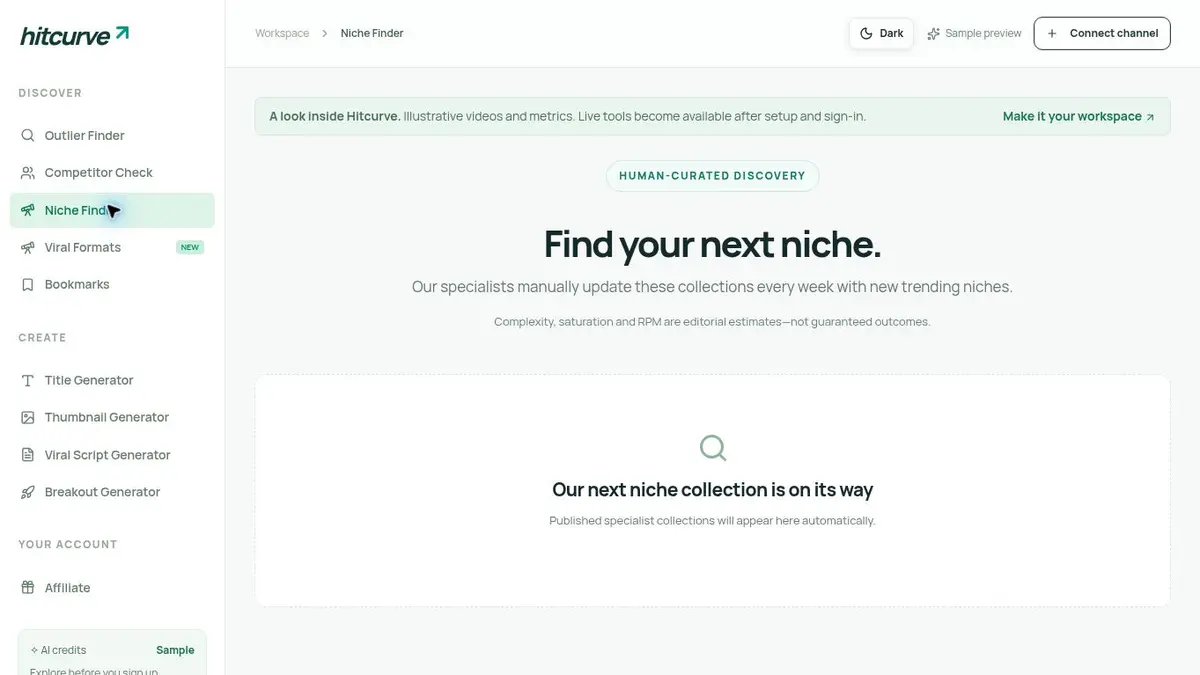 Niche Finder interface