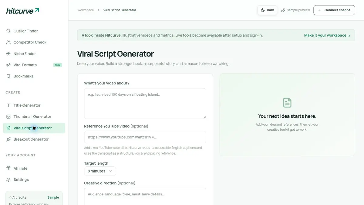 Viral Script Generator interface